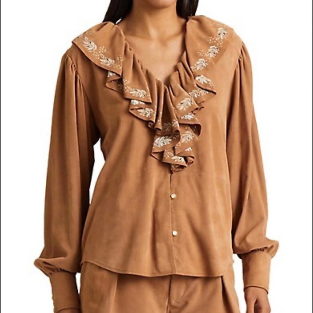 Ralph Lauren Brown Ruffle Blouse - Picture 5 of 8